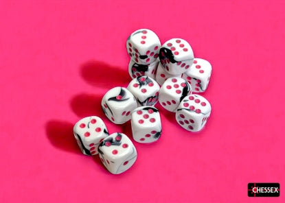 Gemini Black-White/pink 16mm d6 Dice Block (12 dice)