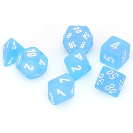 Frosted: Mini-Polyhedral Caribbean Blue/white 7-Die Set
