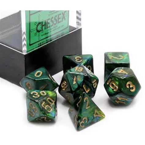 Scarab: Mini-Polyhedral Jade/gold 7-Die Set